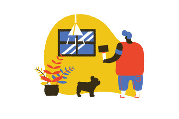 Handyman fixing window 