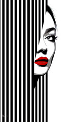 black and white stripes with a woman's face