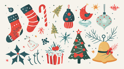Fototapeta na wymiar Set of Christmas elements. Cute illustration in flat