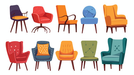 Set of different armchairs in flat style illustration