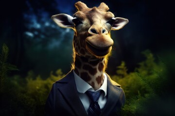 a giraffe wearing a suit and tie