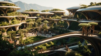 a illustration futuristic road architecture with green infrastructure, AI Generative