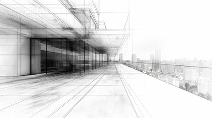 Imagination architecture building construction perspective design, abstract modern urban landscape line drawing.