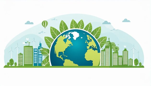 World environment and Earth Day concept withl globe and eco friendly enviroment on white background.
