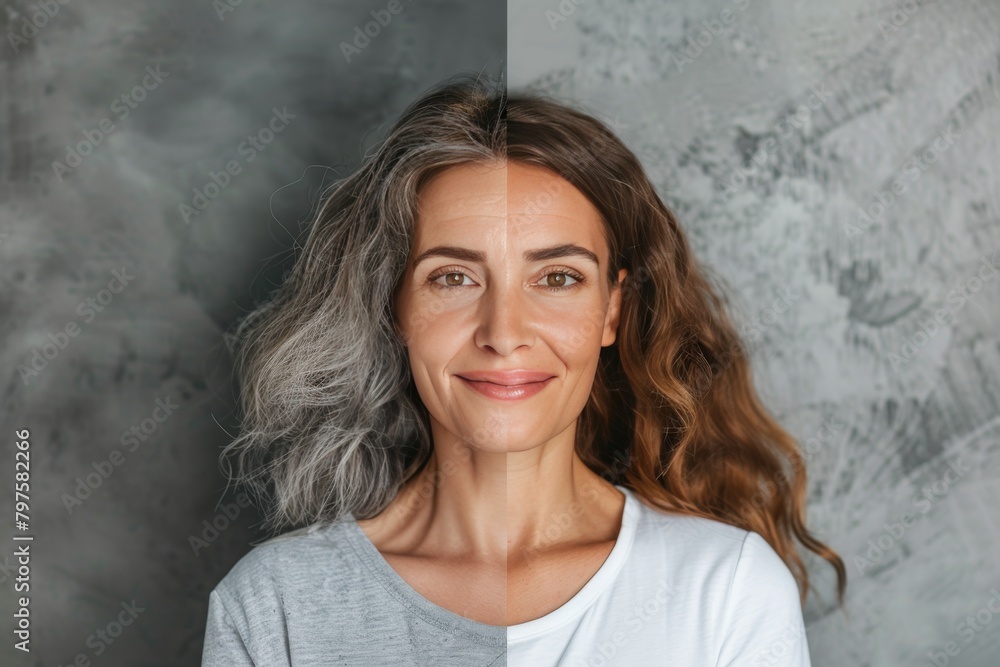 Poster tired skin dialogues in aging journeys emphasize mature skincare transitions, integrating white brea