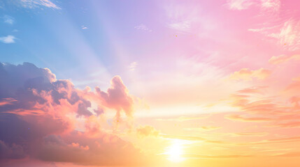 Naklejka premium Background of colorful sky concept: Dramatic sunset with twilight color sky and clouds