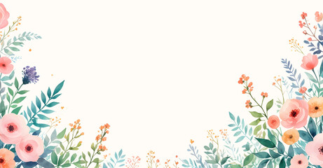 Watercolor floral banner, background with copy space for mother’s day, wedding invitation summer template