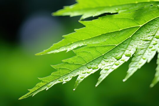 close up of a leaf with water droplets