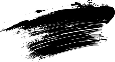 Single rough paint brushstroke design element, black abstract hand drawn artistic grunge ink shape