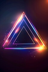 Vibrant Neon Triangles Forming a Multicolored Pyramid Against a Starry Background