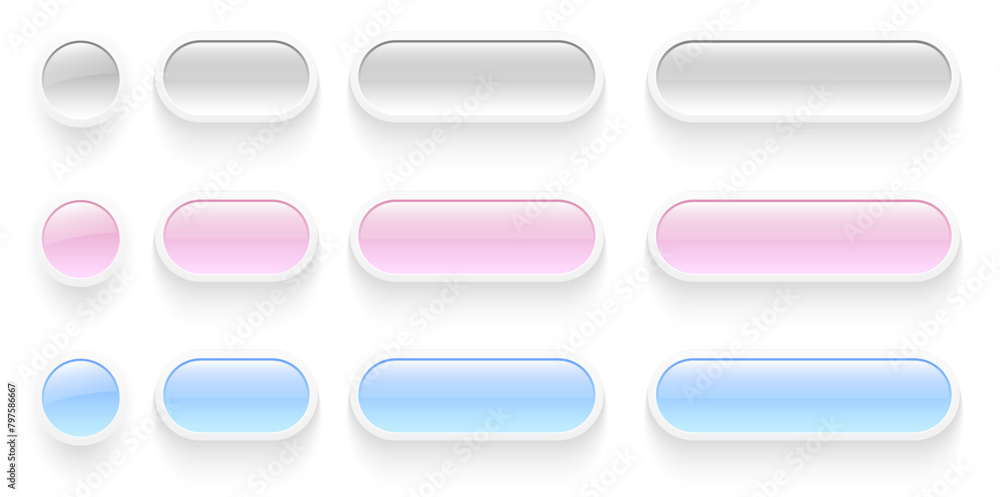 Poster Buttons set  for user interface, simple colored 3D modern design for mobile, web, social media, business. Minimal style UI icons set.