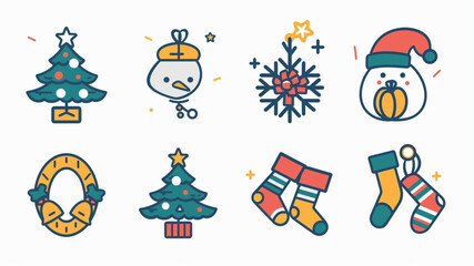 Christmas icons set. Christmas, New Year holidays icon big outline set. Line style collection. XMAS collection. Vector style, studio style, white background,