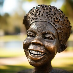 a statue of a smiling woman