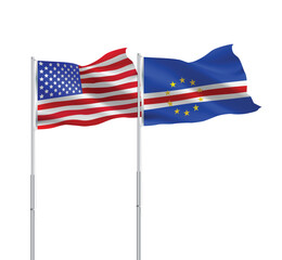 American and Cabo Verde flags together.USA,Cape Verde flags on pole