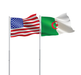American and Algerian flags together.USA,Algeria flags on pole