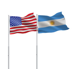 American and Argentinian flags together.USA,Argentina flags on pole