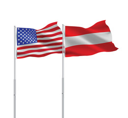 American and Austrian flags together.USA,Austria flags on pole