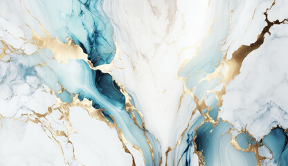 White and blue marble background with gold splashes
