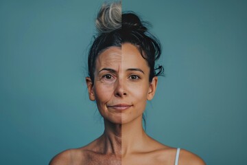 Illustrations of aging in young adults narrate healthy aging against a modern backdrop, introducing aging populations and split representations.