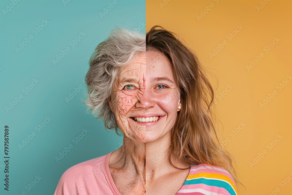 Poster textured aging splits focus on process management, creating a visual aging backdrop for anti-wrinkle