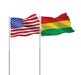 American and Bolivian flags together.USA,Bolivia flags on pole