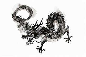 Fototapeta na wymiar Chinese dragon Japanese minimal person tattoo human.