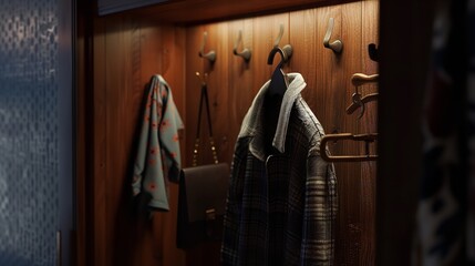 Fototapeta na wymiar Coat Hook in the Closet 8K Realistic Lighting