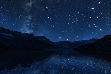 Starry sky over a quiet lake