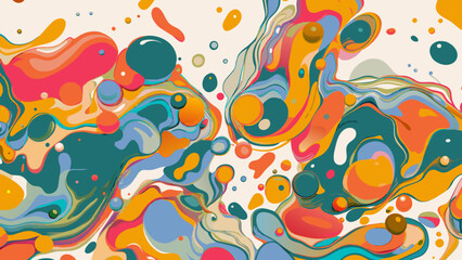 Fototapeta na wymiar Vibrant Abstract Artwork with Colorful Swirls and Dots. Dynamic and colorful vector illustration for modern design, such as website backgrounds and creative print materials with copy space.