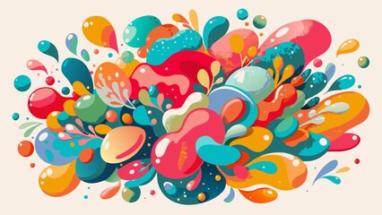 Explosion of Colorful Abstract Shapes and Dots. Vibrant and playful vector illustration perfect for dynamic designs and creative visuals with copy space