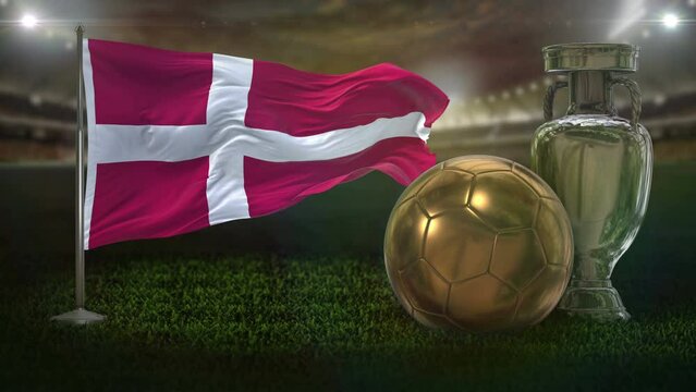 Denmark Flag with Football And Cup Background Loop