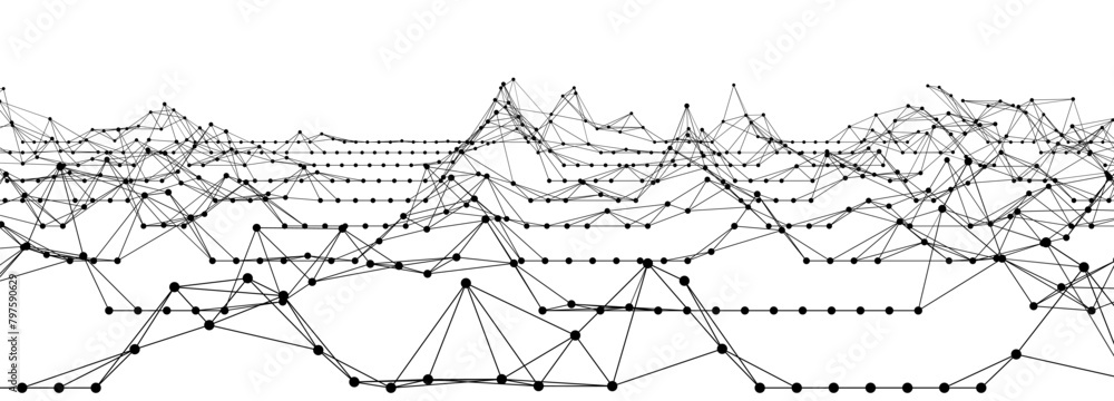 Fototapete Technology background. Abstract gradient dynamic wave of lines and particles. Network of bright points and lines. Big data. Digital background. Vector