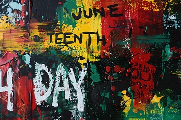 words "JUNE TEENTH DAY" on red yellow green black paint
