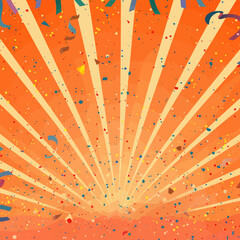an orange background with confetti and streamers