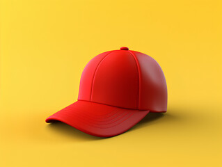 Red cap mockup on yellow clean background, 3d render 4k, 8k, clean, hd, realistic