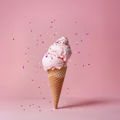 Celebration Treat: Pink Sprinkled Ice Cream Cone with Confetti
