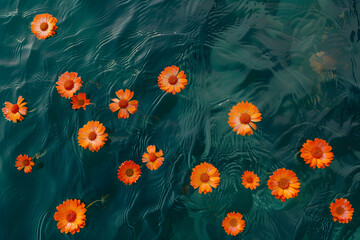 Orange  gerbera flowers in the water.