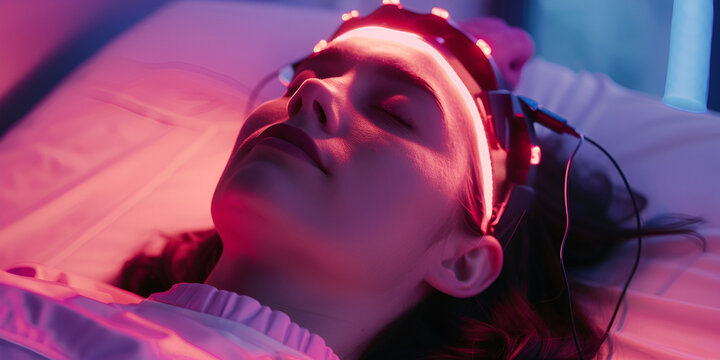 "Portrait of a Blonde Girl with Headphones: Biofeedback and Music Therapy for Stress Relief"

