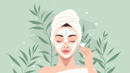Skin care routine.Woman putting a sheet mask on her f