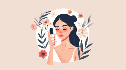 Skin care routine landing page. Woman using a cosmeti
