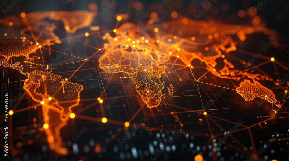 Poster abstract global network concept with world map and glowing connections