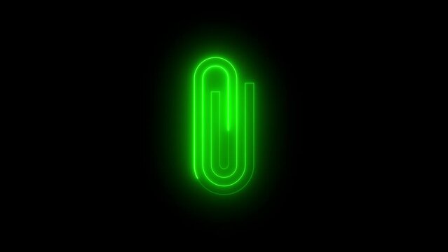 Neon glowing green color attach icon on black background animation