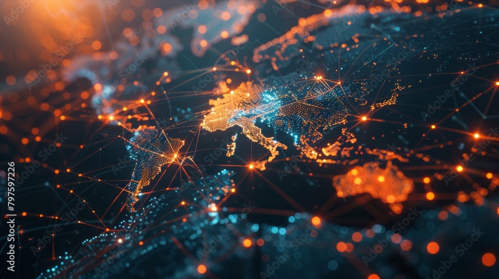 Poster abstract global network concept with world map and glowing connections