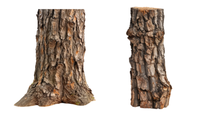 Set of tree trunks isolated on a white background.