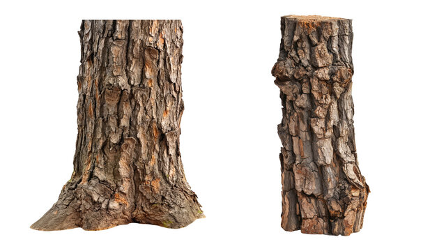 Set of tree trunks isolated on a white background.