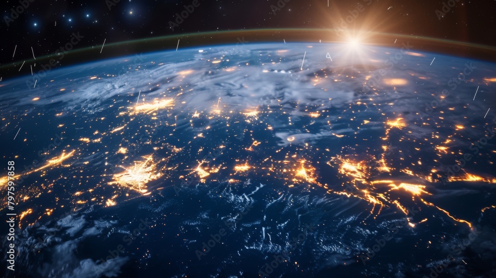 Poster abstract global network concept with world map and glowing connections