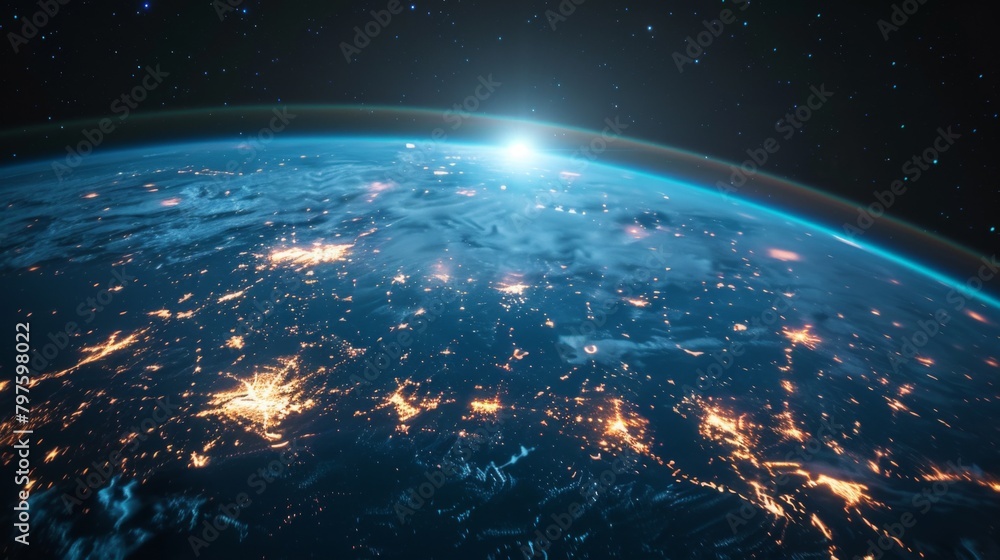 Poster abstract global network concept with world map and glowing connections