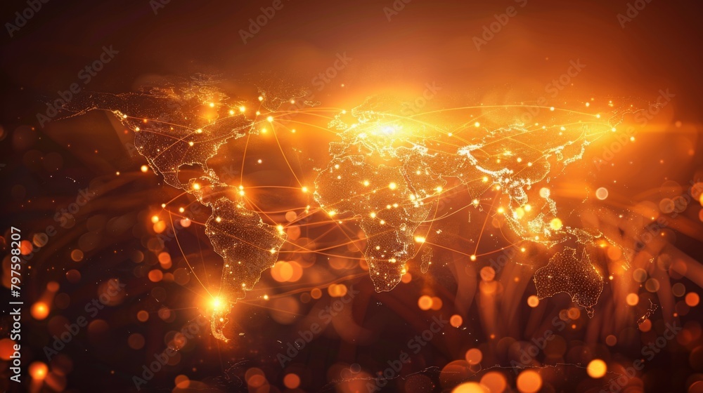Poster abstract global network concept with world map and glowing connections