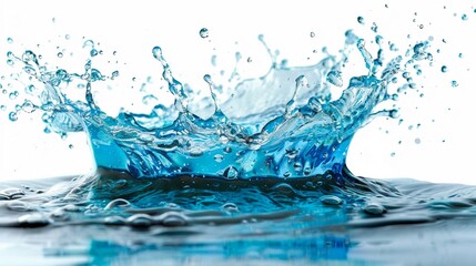 Clean blue water splash isolated on white background