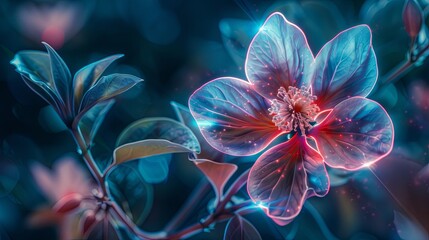 Enchanting neon glow flower in a mystical garden
